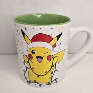 Pokemon Pikachu with Santa Hat Holiday Lights Christmas Mug Double Sided Green